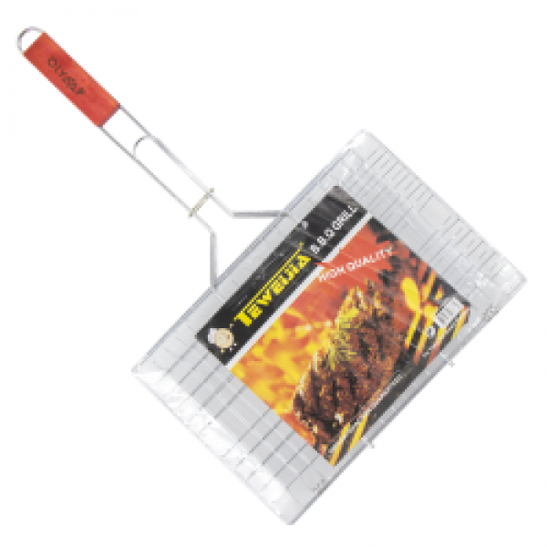Parrilla de acero inoxidable con mango de madera, 0,4 kg, 34 x 21 x 1,5 cm
