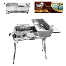 Parrilla President, VDShG: 76,5x61x30x18,5 cm, 0,8 mm, patas plegables, depósito de carbón, acero inoxidable