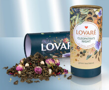 Té verde "Noche de Cleopatra" con aroma a frutas, pétalos y frambuesa, el paquete contiene 15 bolsitas para té suelto 80g