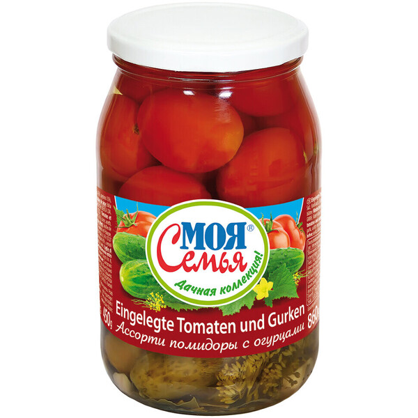 Tomates y pepinos en viangre, 860 g