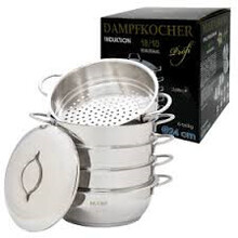 Vaporera, 28 cm, 6 piezas, acero inoxidable 18/10, con asas metálicas