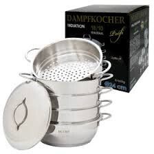 Vaporera, 28 cm, 6 piezas, acero inoxidable 18/10, con asas metálicas